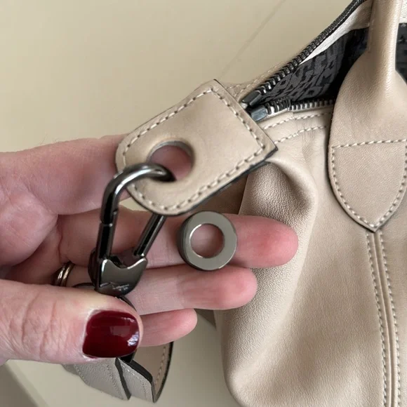 Longchamp le pliage cuir leather small handbag bag nude bone ivory off-white - Picture 12 of 17